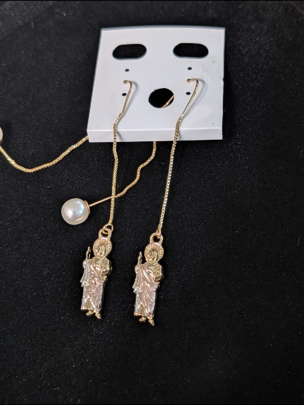 Gold-Tone Religious Charm Drop Earrings